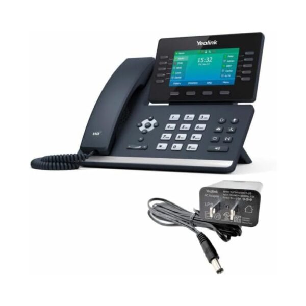 Yealink T54W IP Phone 16 VoIP Accounts, 4.3" Color Display, Built-in Wi-Fi & Bluetooth, Dual Gigabit Ethernet, PoE Support – Power Adapter Included