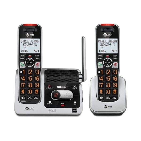 AT&T BL102-2 DECT 6.0 Cordless Phone System – 2 Handsets with Answering Machine, Smart Call Blocker, Caller ID Announce, Audio Assist, Intercom & Extended Range (Silver/Black)