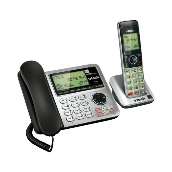 VTech CS6649 DECT 6.0 Expandable Corded/Cordless Phone with Answering Machine, Caller ID/Call Waiting, Base & Handset Speakerphones, Silver/Black with 1 Handset