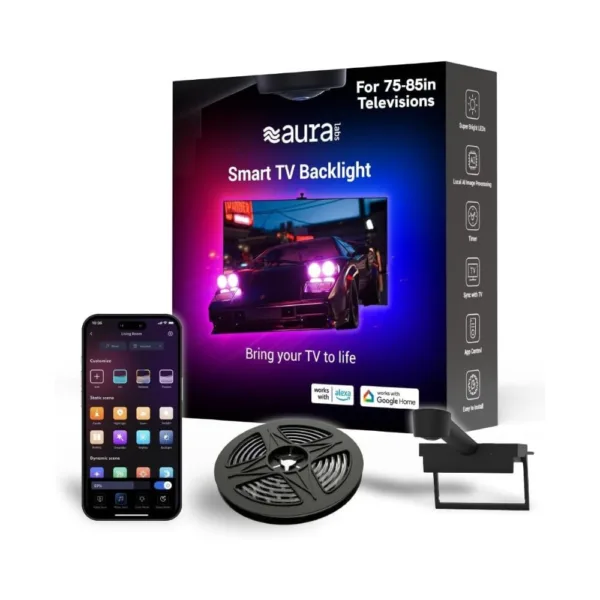 Aura TV Backlight for 70-85 Inch TVs | Color-Sync Technology | RGBMC Multi-Color LED Lights | Wi-Fi & App Control | AI Sync Sensor | Alexa & Google Compatible | Immersive Ambient Lighting