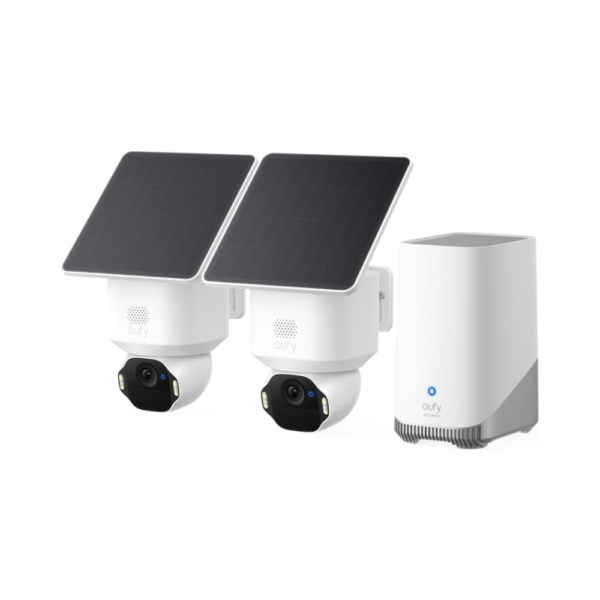 eufy SoloCam E42 2-Cam Kit with HomeBase S380 4K Wireless Outdoor Security Cameras, Solar Powered, AI Motion Tracking, Strobe Light, Pan & Tilt, Facial Recognition, HomeKit Compatible, Up to 16TB Storage