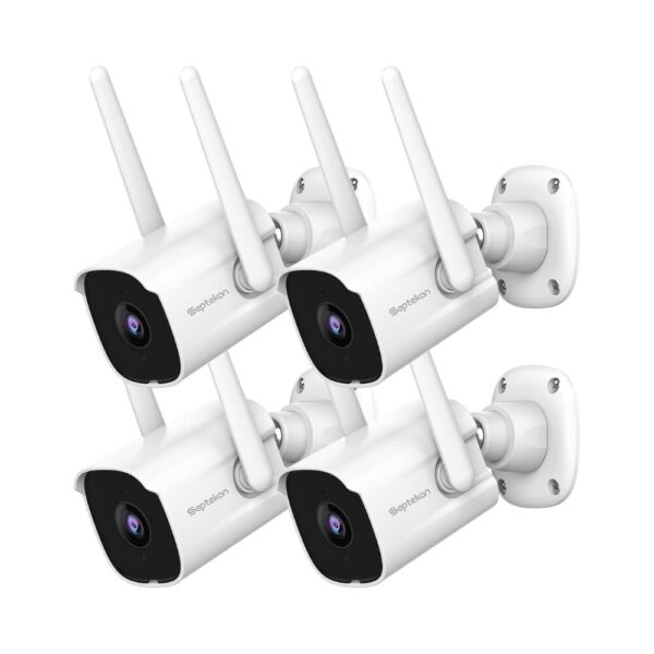 Septekon 2K Home Security Camera System, 4 Pack Wired WiFi Outdoor Cameras with Night Vision, Motion Detection, Two-Way Audio, IP66 Weatherproof, 2.4GHz WiFi, Smart Siren Alarm – P30