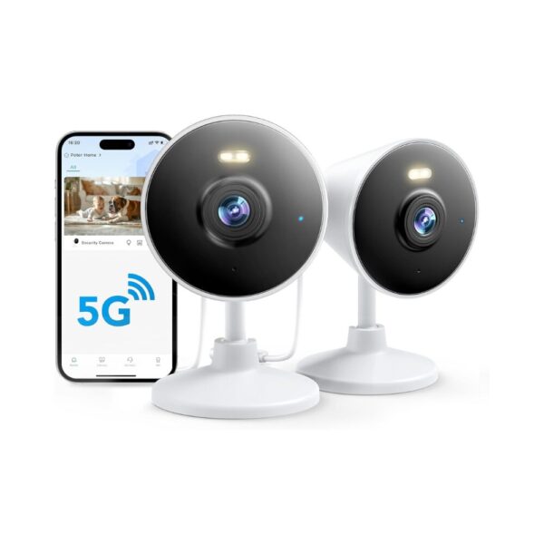 [5G & 2.4G] Rocktone Indoor/Outdoor Security Camera, 2-Pack – Wi-Fi Camera with Spotlight, 1080P Color Night Vision, 2-Way Audio, Motion Detection, 24/7 Recording, SD/Cloud Storage, Works with Alexa