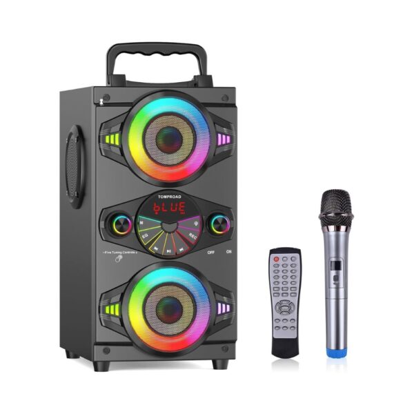 A52 Bluetooth Speaker 60W Portable Wireless Party Boombox Subwoofer, FM Radio, RGB Lights, Microphone, Remote Control & Deep Bass Stereo Sound